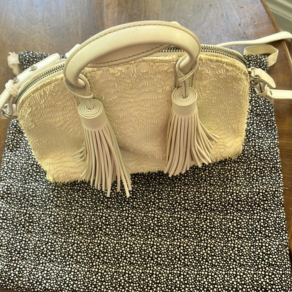 Loeffler Randall fringe leather off white satchel purse with tassels